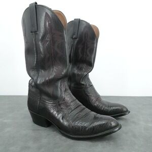Lucchese 2000 Cowboy Boots Mens 9.5 D Black Cherry Ostrich Leg Western Round Toe